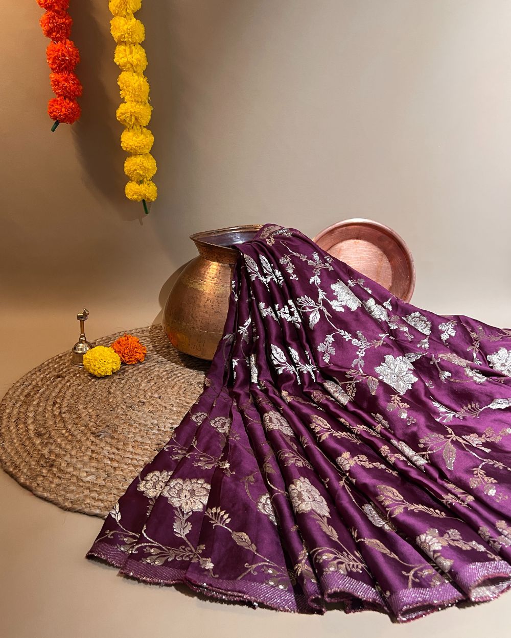 Premium Dola Silk Banarasi Wine Colour 44 Inches Width