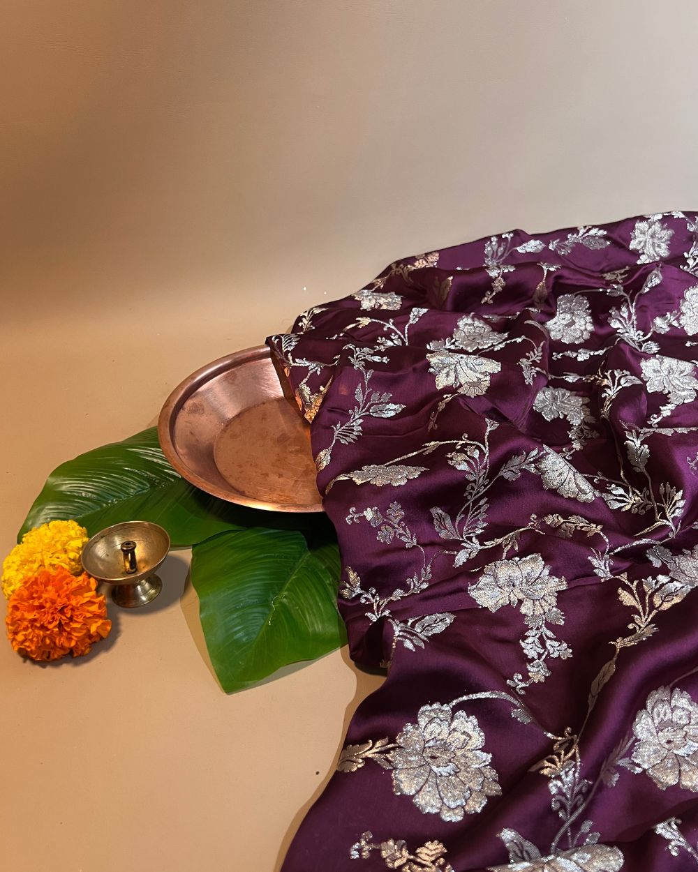 Premium Dola Silk Banarasi Wine Colour 44 Inches Width