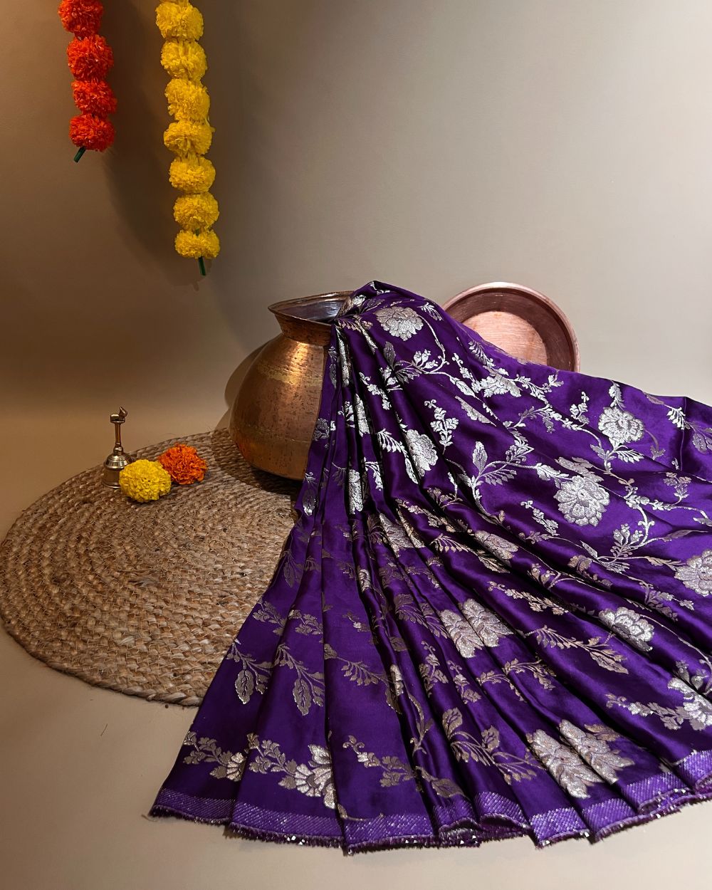 Premium Dola Silk Banarasi Purple Colour 44 Inches Width