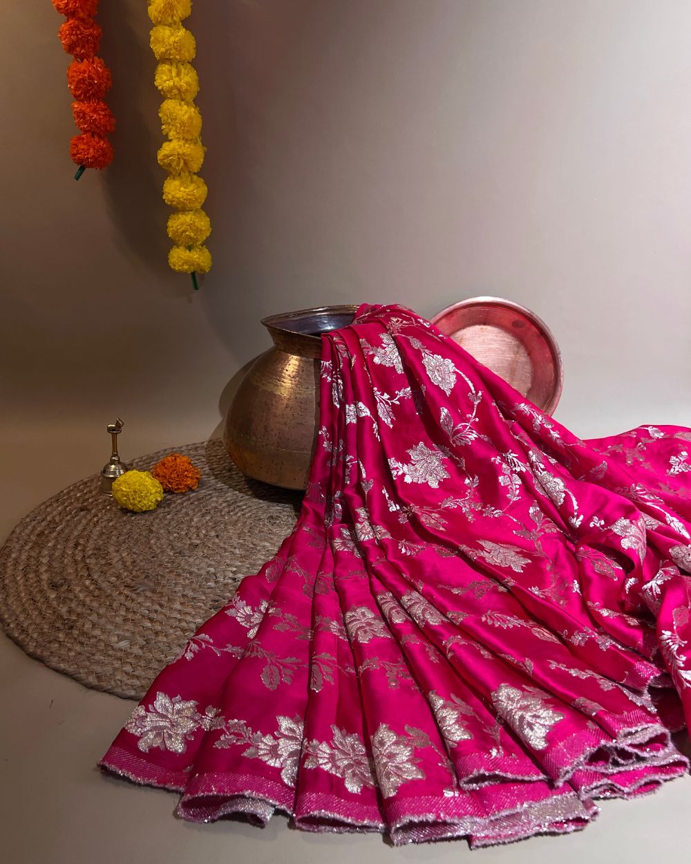 Premium Dola Silk Banarasi Rani Pink Colour 44 Inches Width