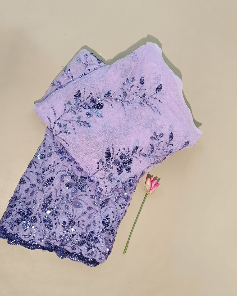 Net Work Lavender Colour 56 Inches Width