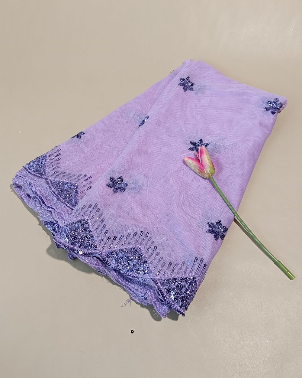 Net Work with Cutwork Border Lavender Colour 44 Inches Width