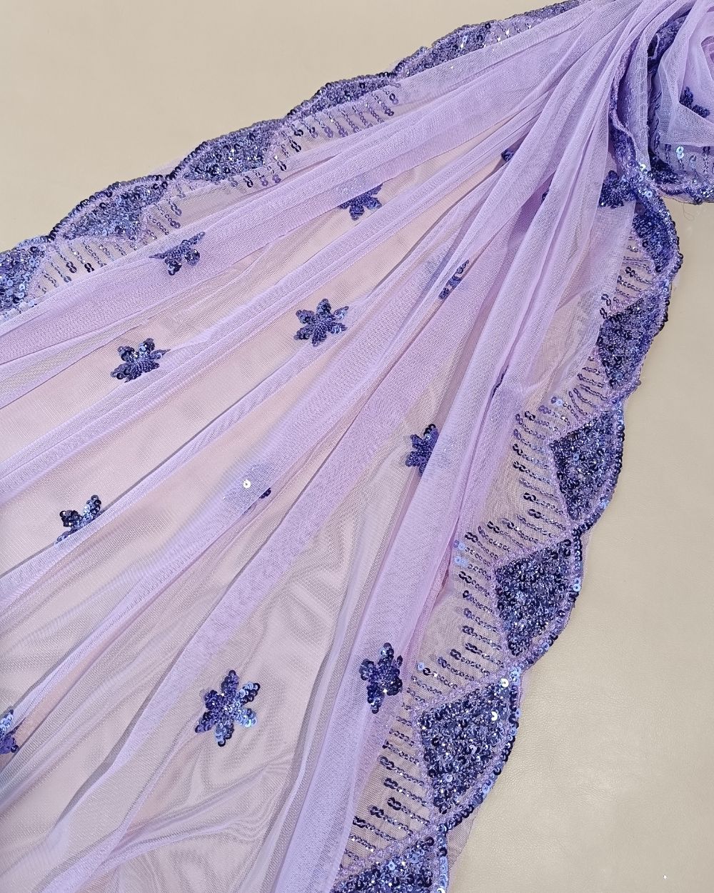 Net Work with Cutwork Border Lavender Colour 44 Inches Width