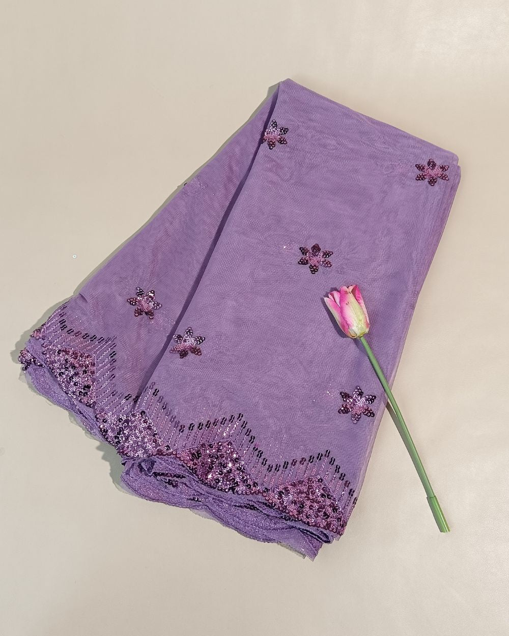 Net Work with Cutwork Border Onion Pink Colour 44 Inches Width