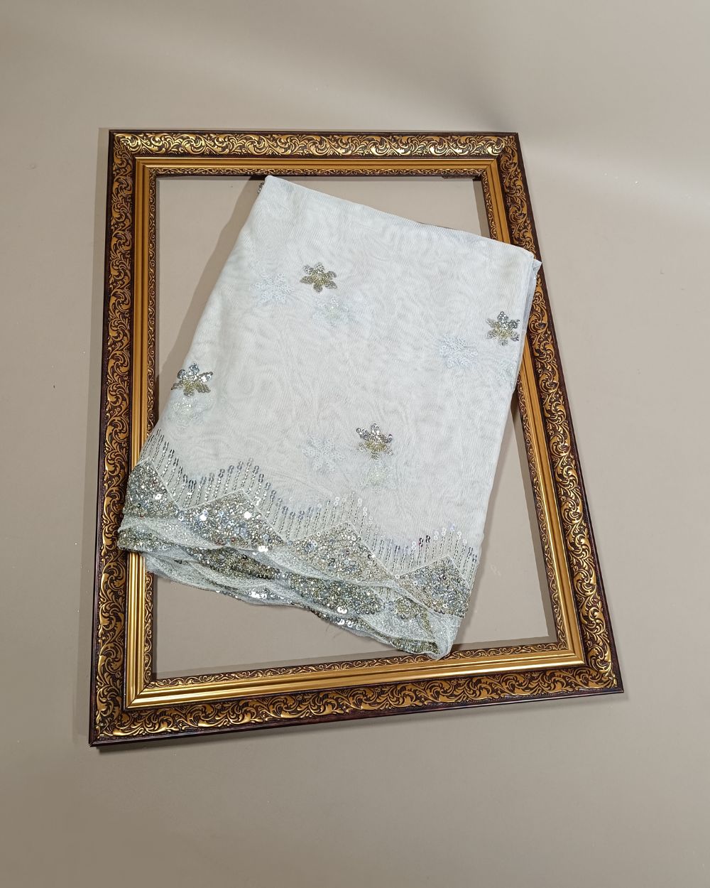 Net Work with Cutwork Border Off White Colour 44 Inches Width