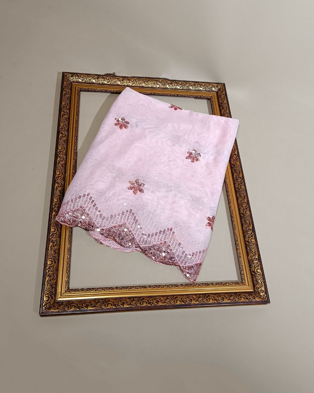 Net Work with Cutwork Border Light Peach Colour 44 Inches Width