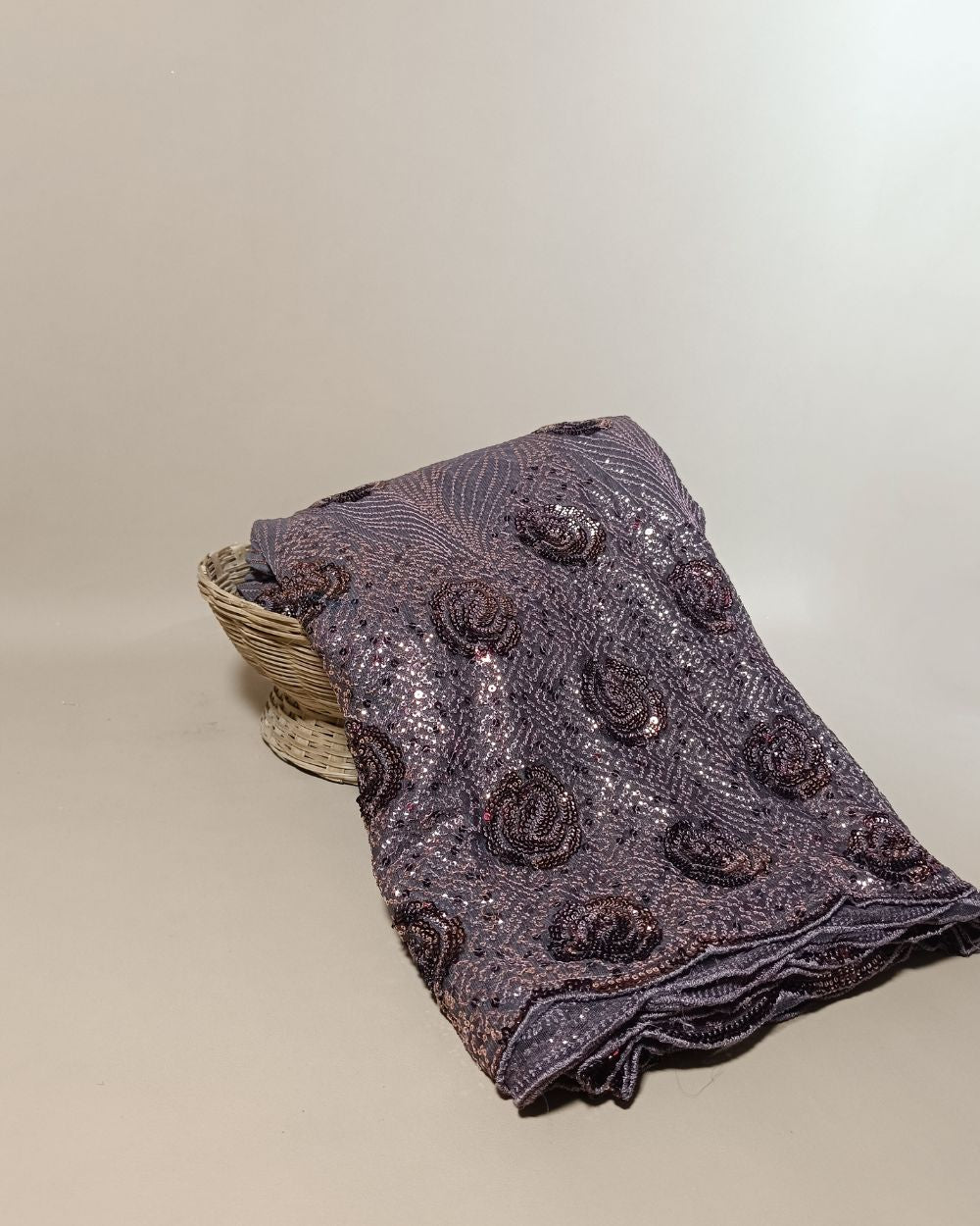 Net Work Dusty Grey Brown Colour 52 Inches Width