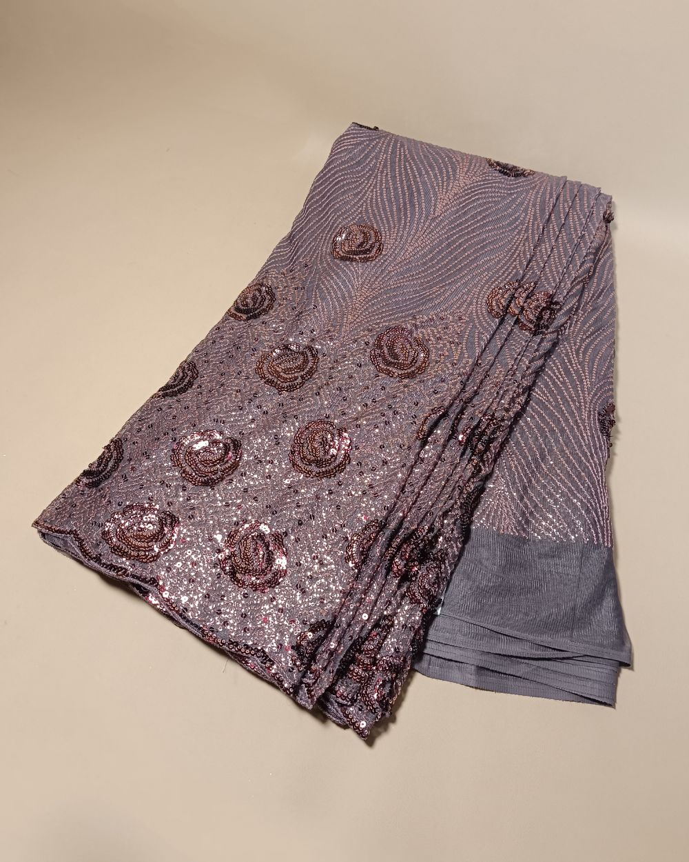 Net Work Dusty Grey Brown Colour 52 Inches Width