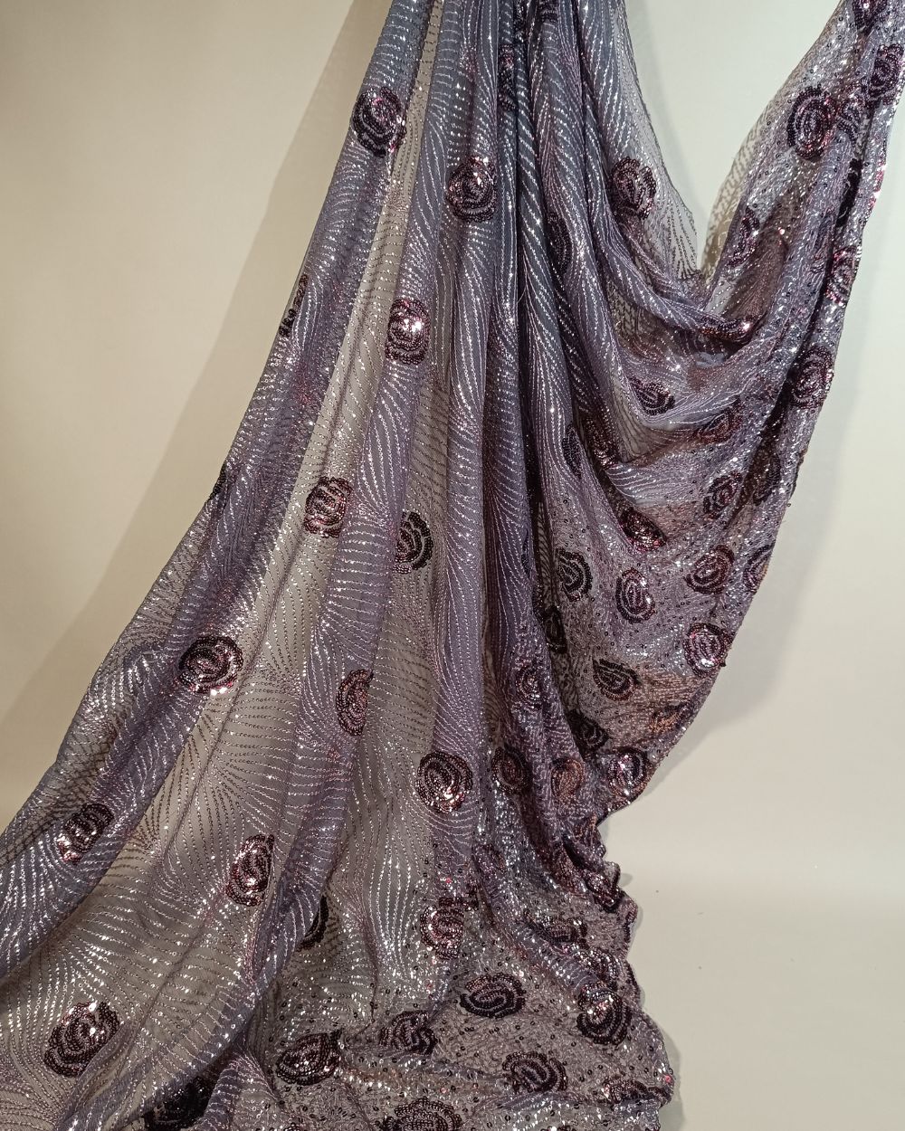 Net Work Dusty Grey Brown Colour 52 Inches Width