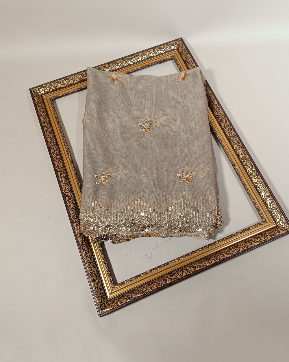 Net Work with Cutwork Border Golden Colour 42 Inches Width