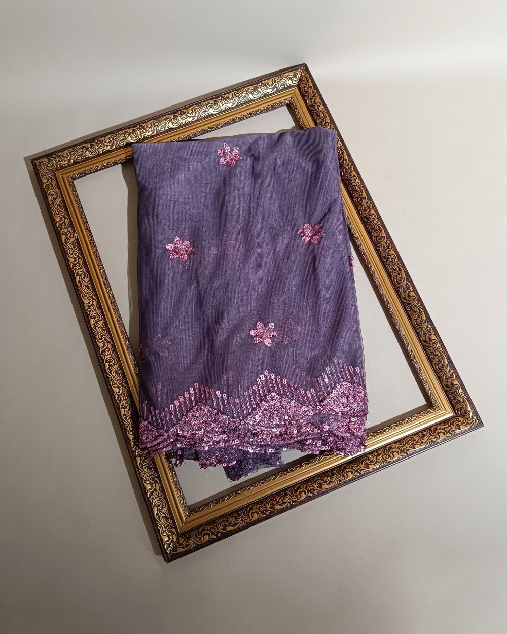 Net Work with Cutwork Border Dusty Wine Colour 42 Inches Width