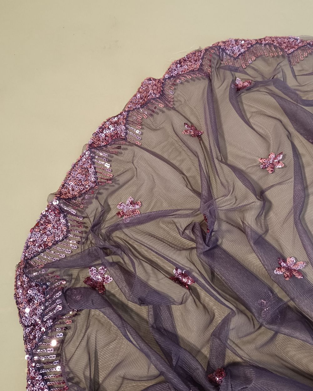 Net Work with Cutwork Border Dusty Wine Colour 42 Inches Width