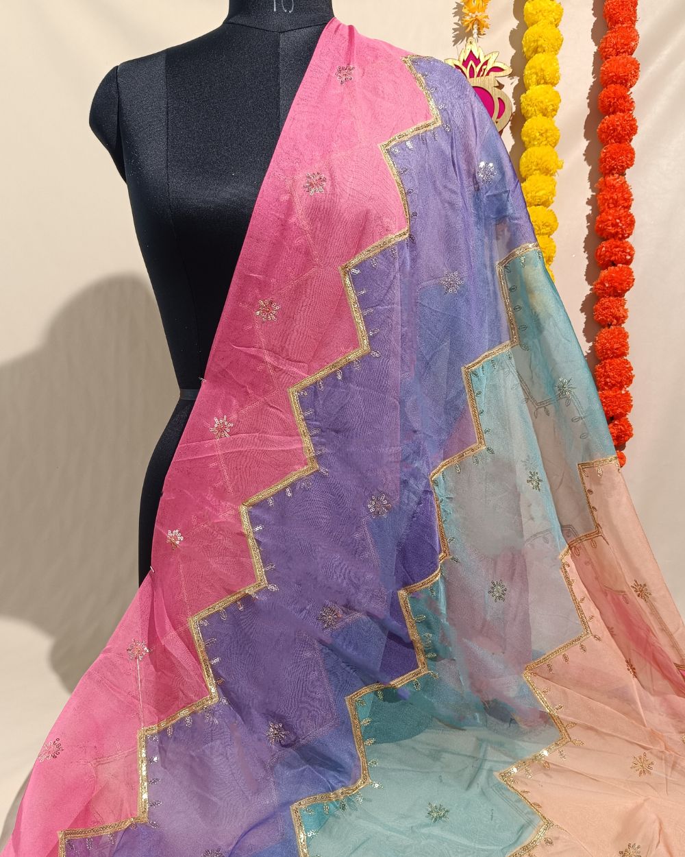 Sequin Embroidery on Premium Organza Multicolour 44 Inches Width