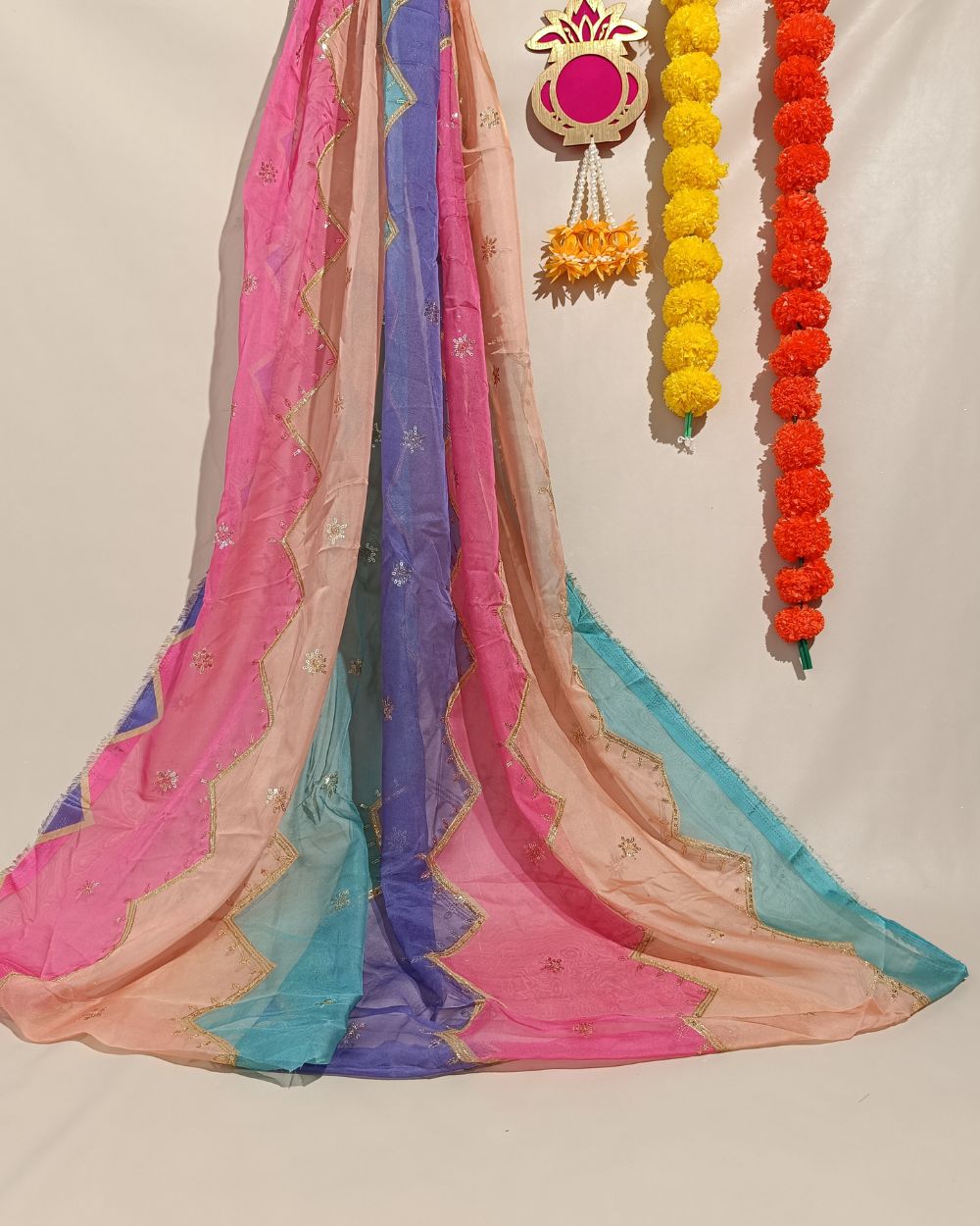Sequin Embroidery on Premium Organza Multicolour 44 Inches Width