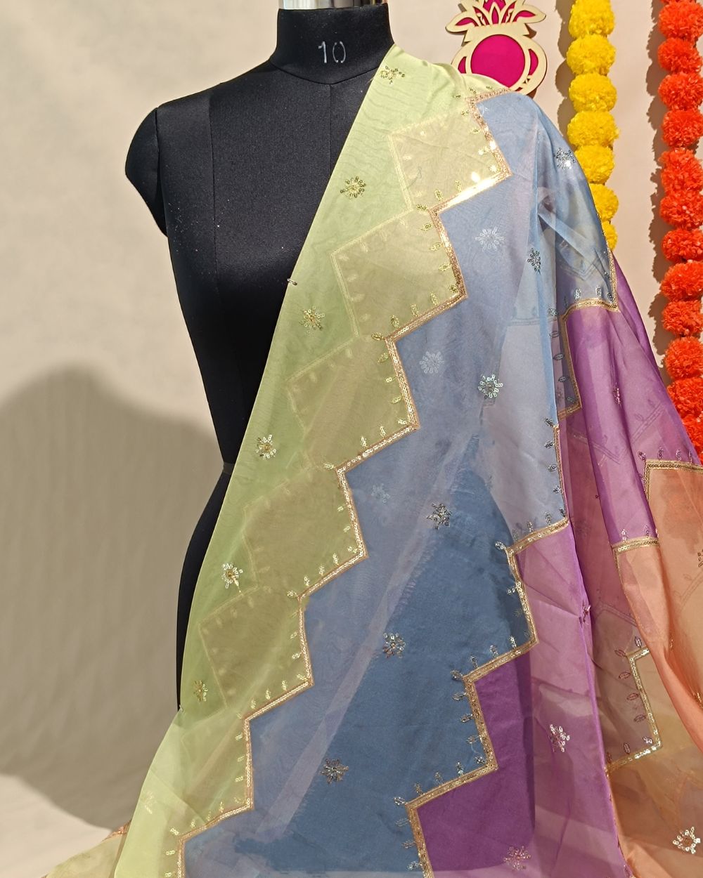 Sequin Embroidery on Premium Organza Multicolour 44 Inches Width