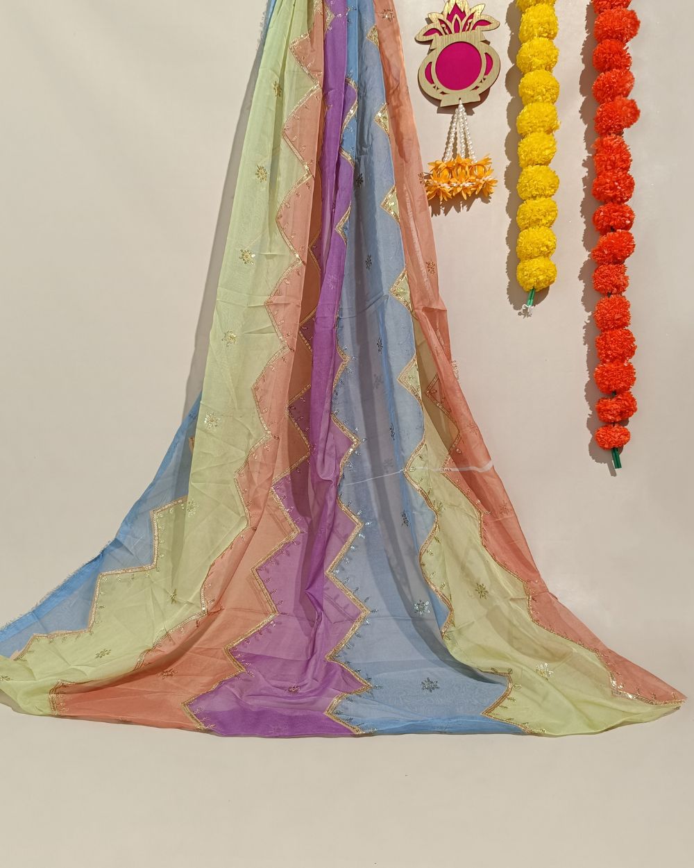 Sequin Embroidery on Premium Organza Multicolour 44 Inches Width