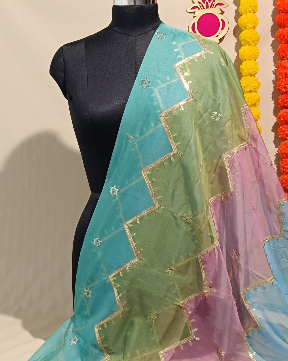 Sequin Embroidery on Premium Organza Multicolour 44 Inches Width