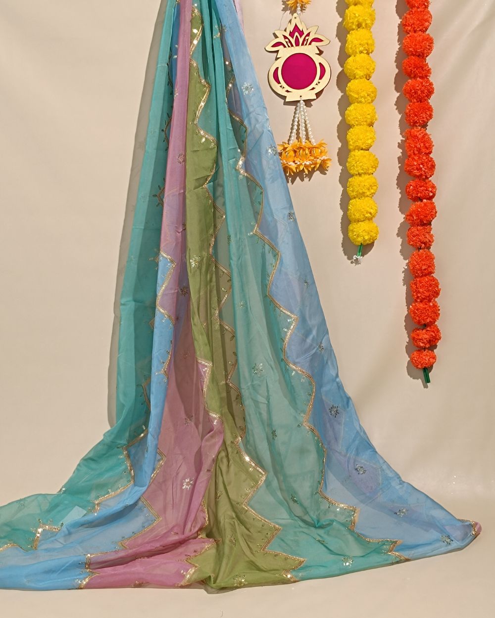 Sequin Embroidery on Premium Organza Multicolour 44 Inches Width