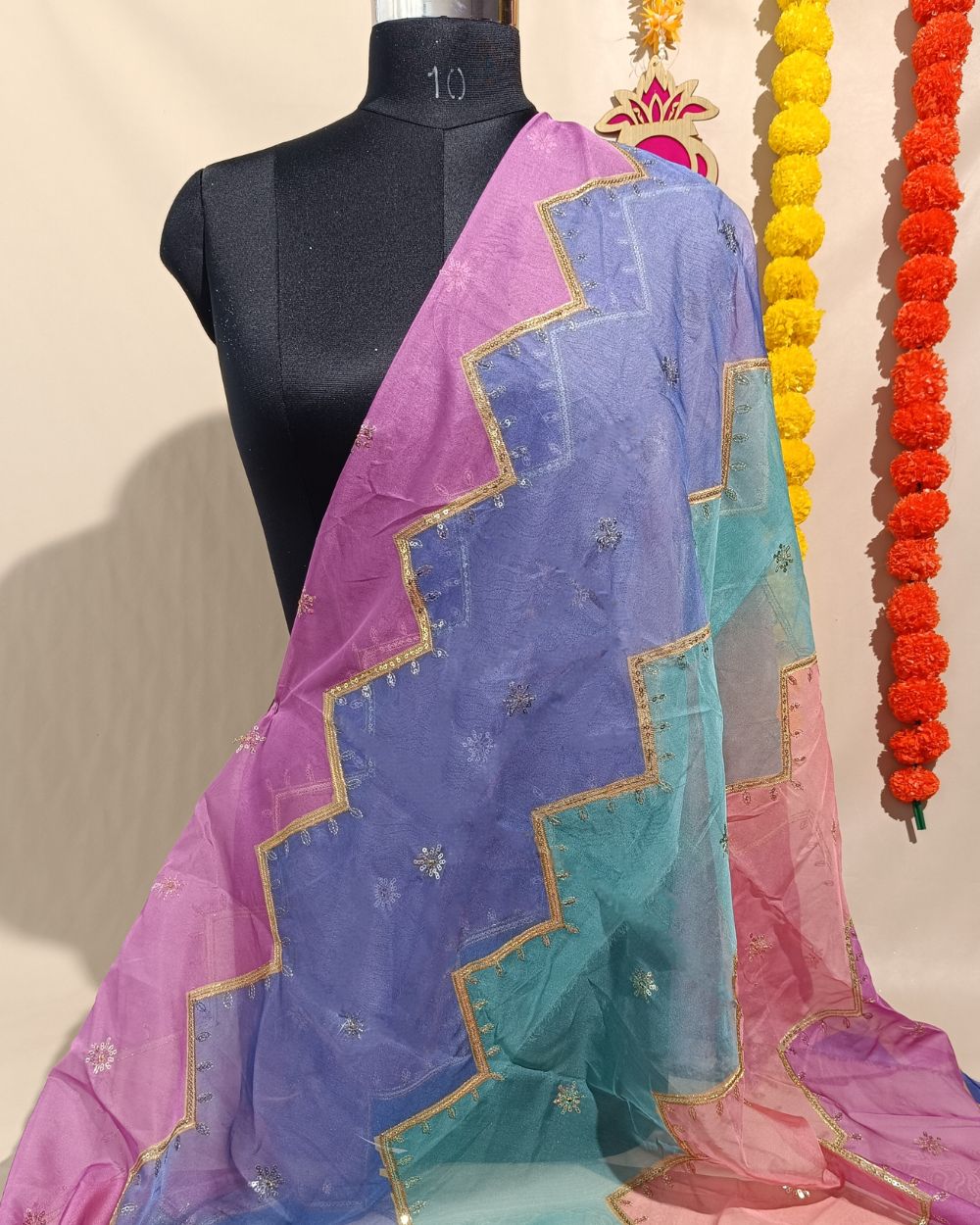Sequin Embroidery on Premium Organza Multicolour 44 Inches Width