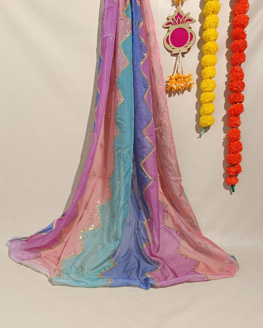Sequin Embroidery on Premium Organza Multicolour 44 Inches Width
