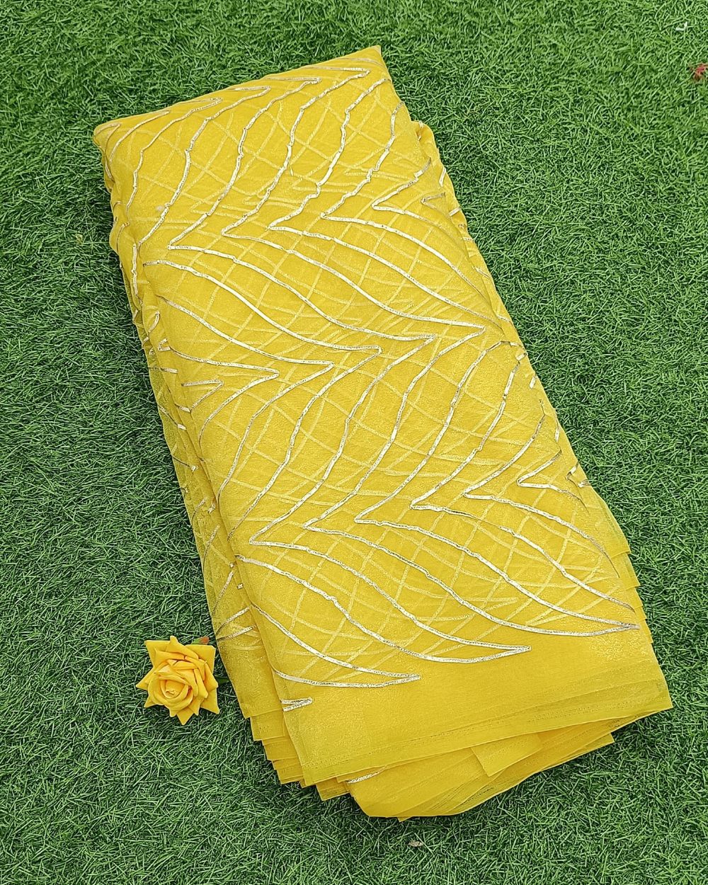 Organza Gotapatti Work Yellow Colour 43 Inches Width