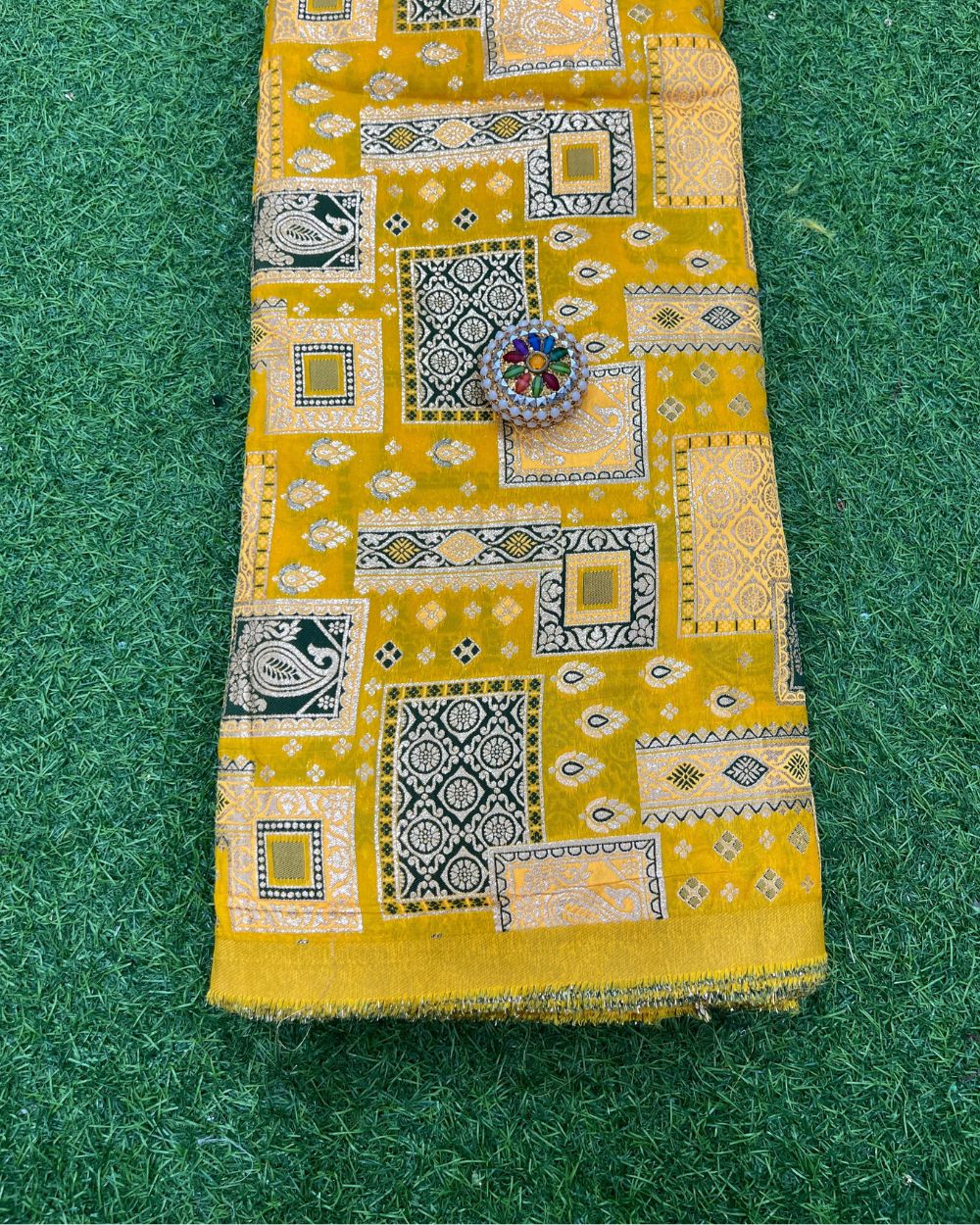 Brocade Chanderi Silk Work Yellow Colour 44 Inches Width