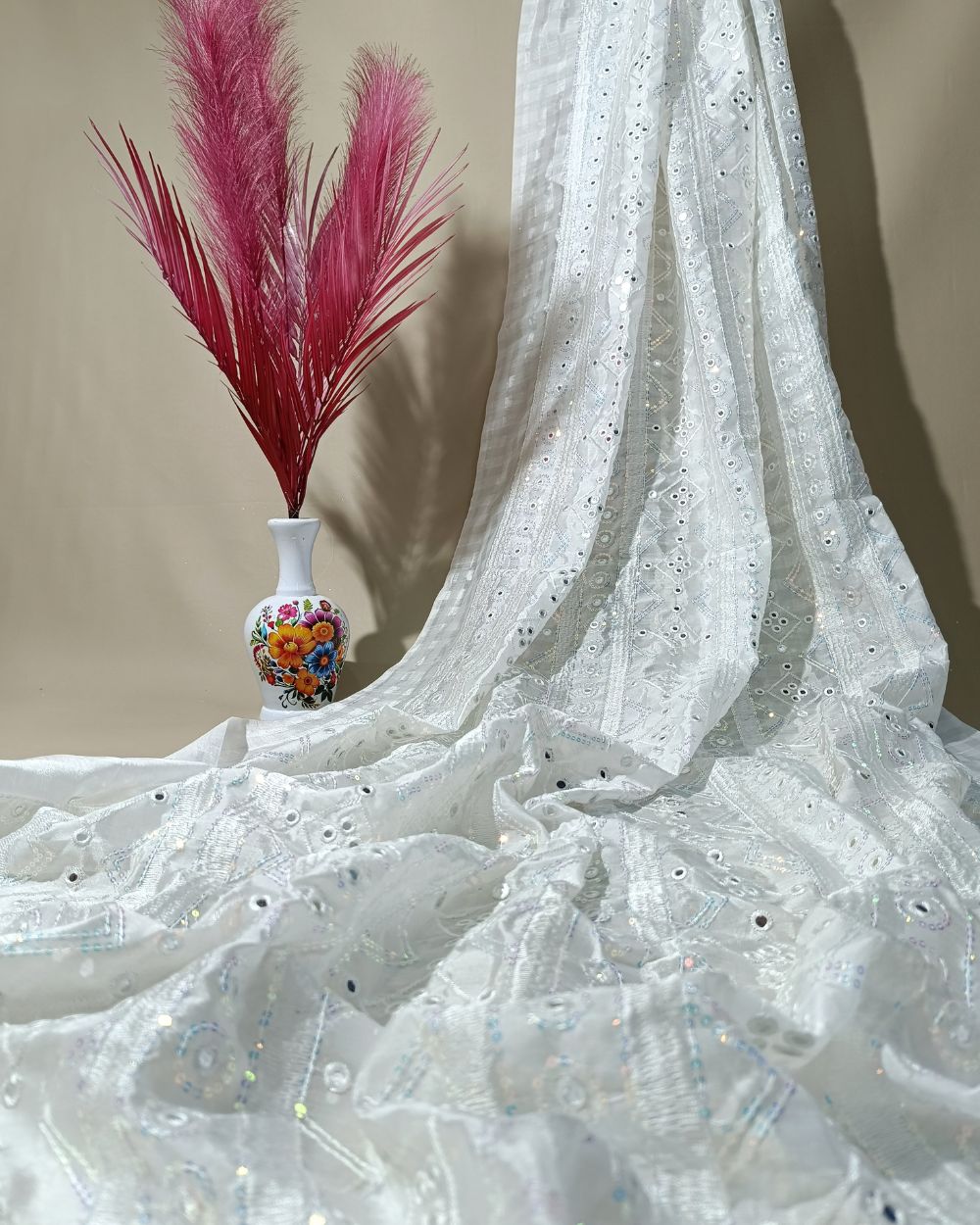 Dyeable Chanderi Work White Colour 45 Inches Width