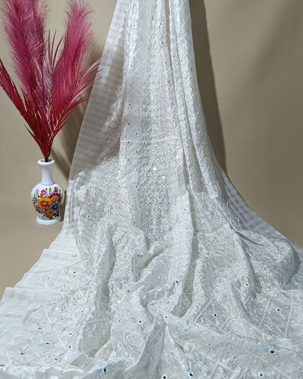 Dyeable Chanderi Work White Colour 45 Inches Width