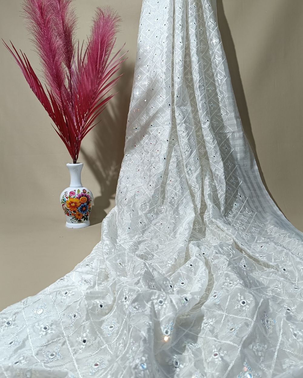 Dyeable Chanderi Work White Colour 45 Inches Width