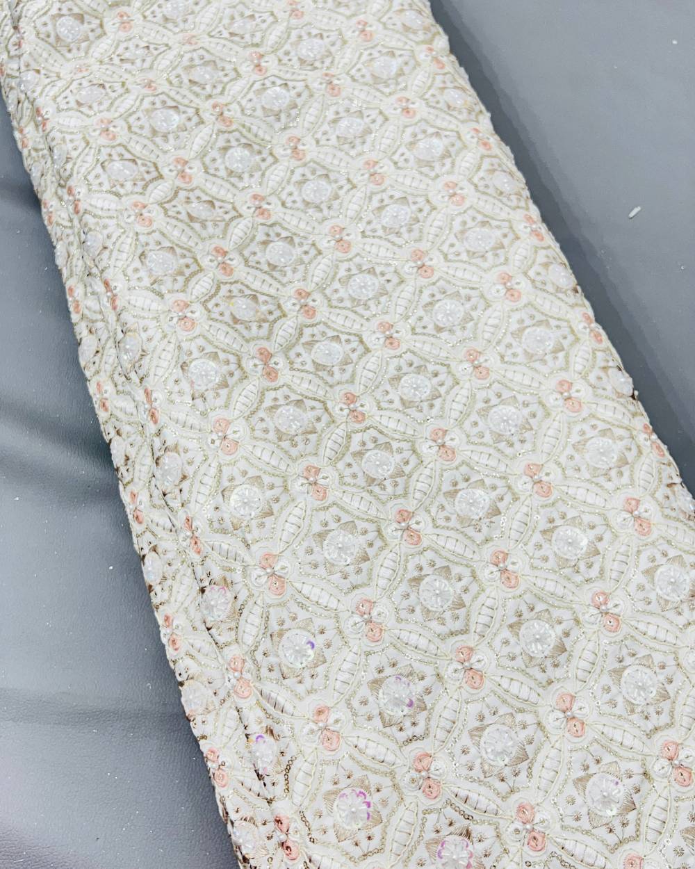 Malai Silk Work White Colour 42 Inches Width