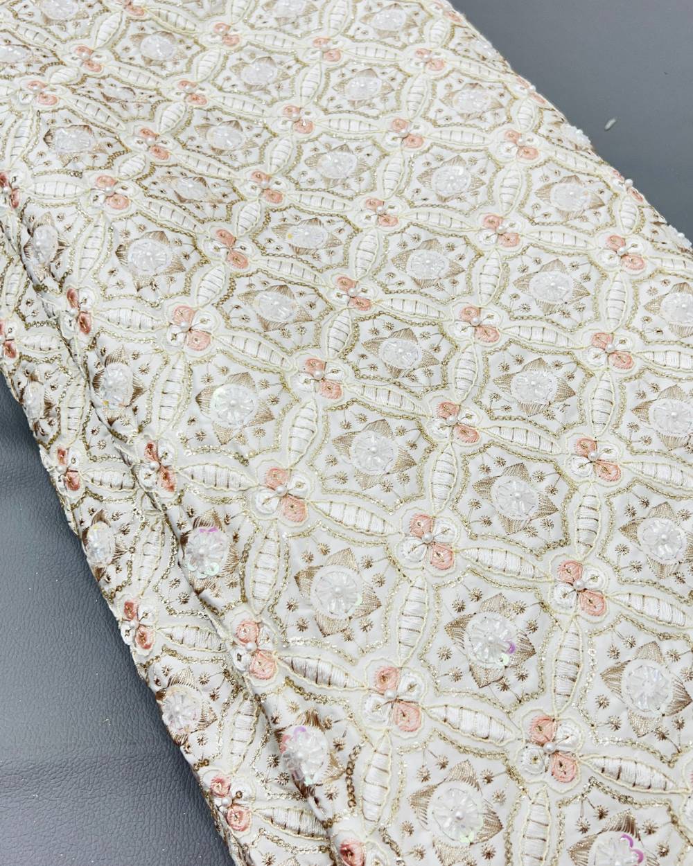 Malai Silk Work White Colour 42 Inches Width