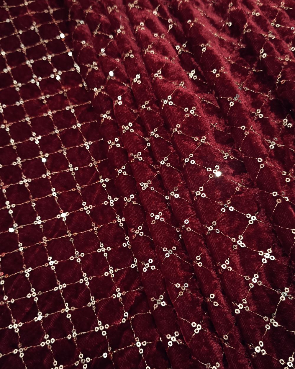 Velvet Work Maroon Colour 43 Inches Width