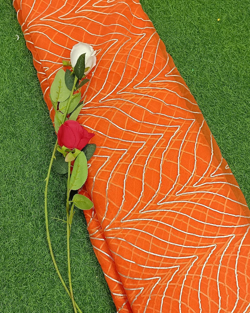 Organza Gotapatti Work Orange Colour 43 Inches Width