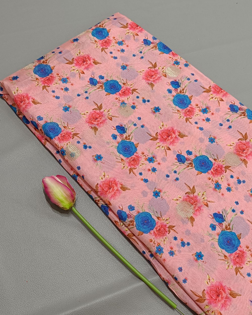 Printed Silk With Border Peach Pink (Multicolour) 46 Inches Width