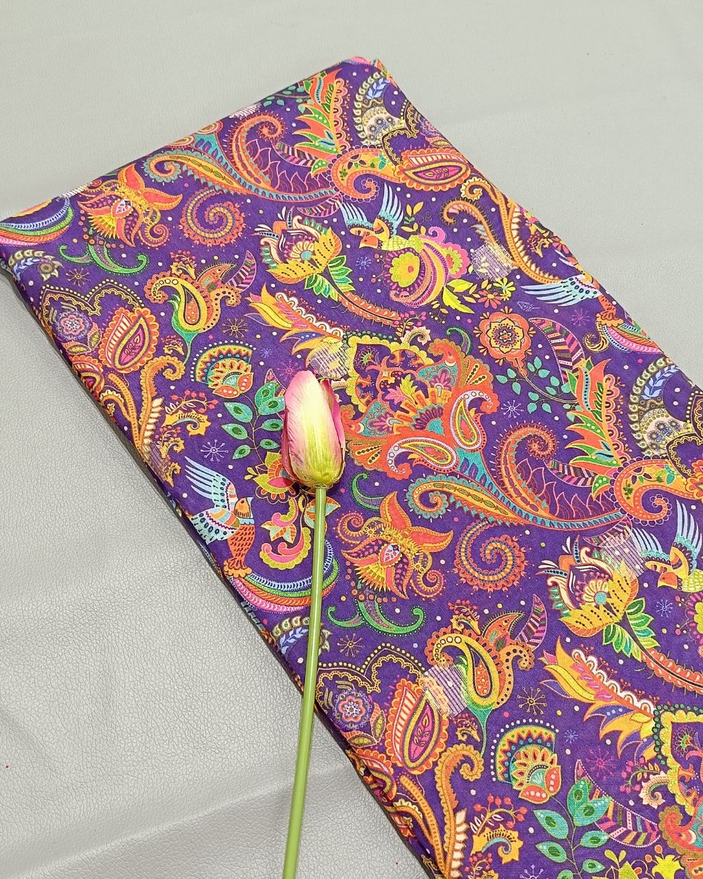 Printed Silk With Border Purple (Multicolour) 46 Inches Width