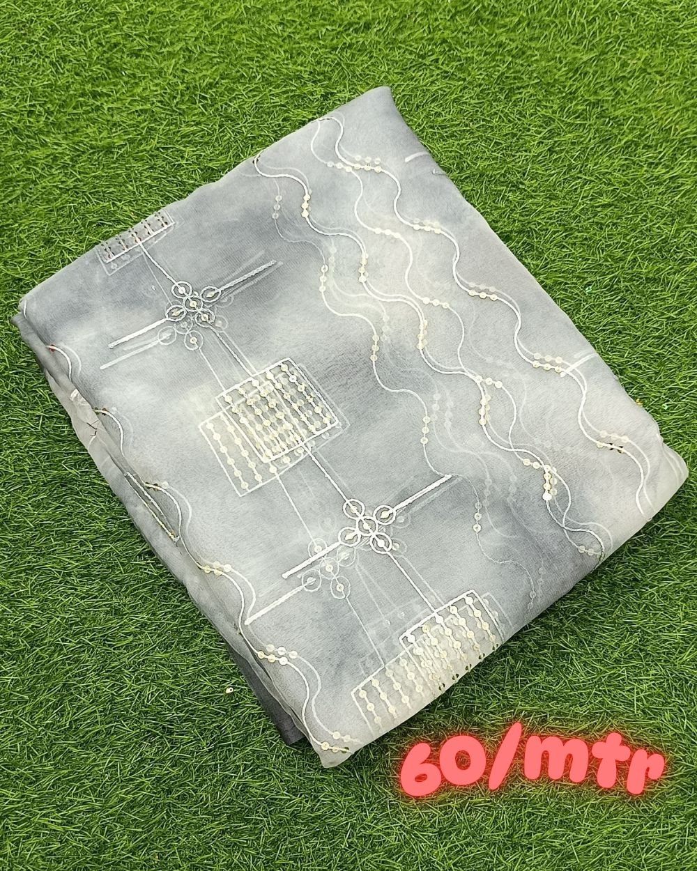 Organza Shibori Work Grey Colour 46 Inches Width