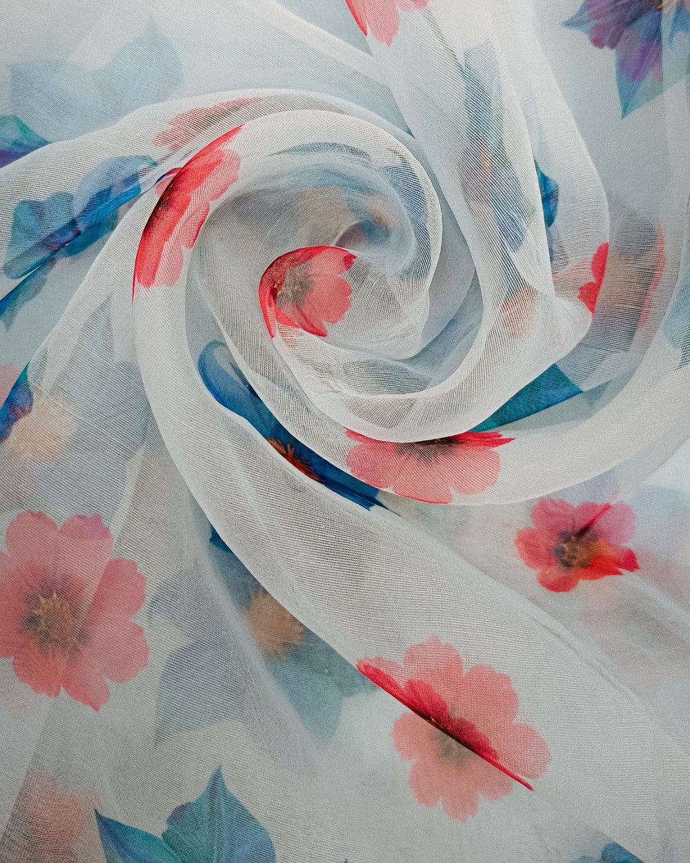 Printed Organza Sky Blue Colour 42 Inches Width