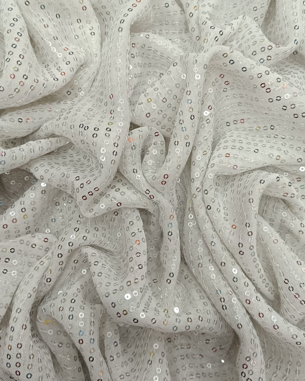 Georgette Sequin White Colour 38 Inches Width