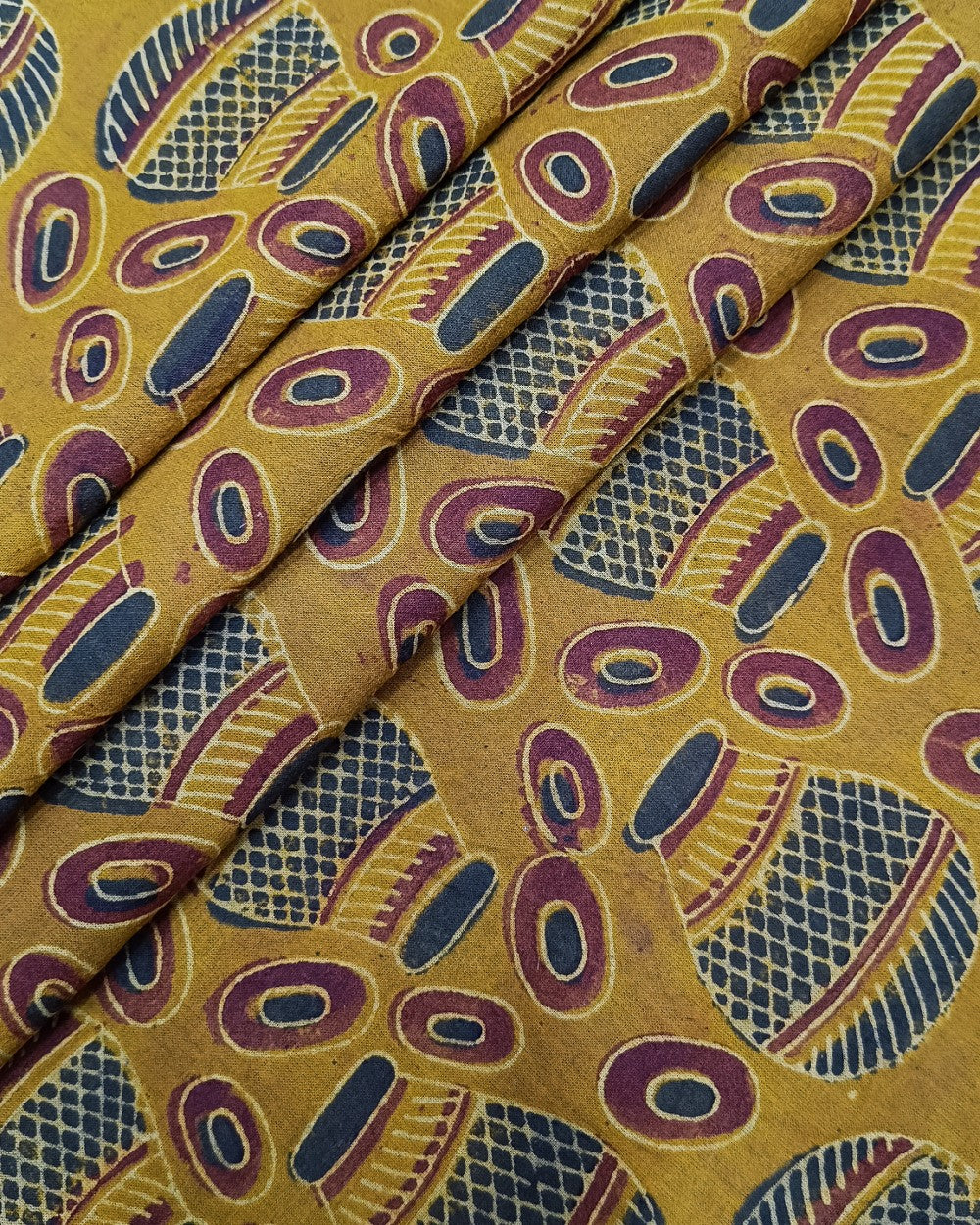 Ajrakh Cotton Natural Dye Block Printed Mustard Yellow Colour 44 Inches Width