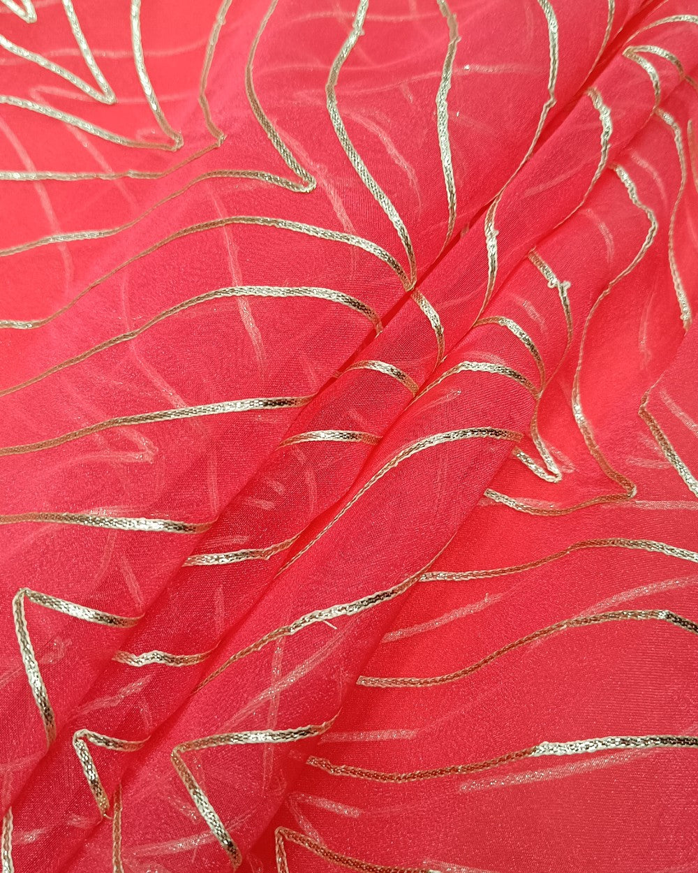 Organza Gotapatti Work Peach Colour 44 Inches Width