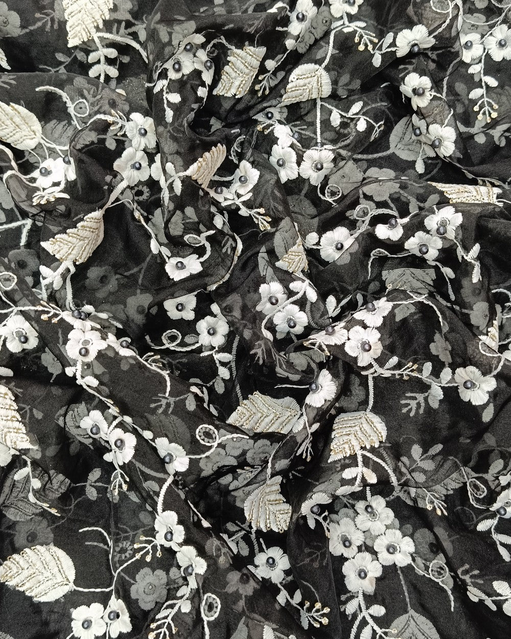 Organza Work Black Colour 44 Inches Width