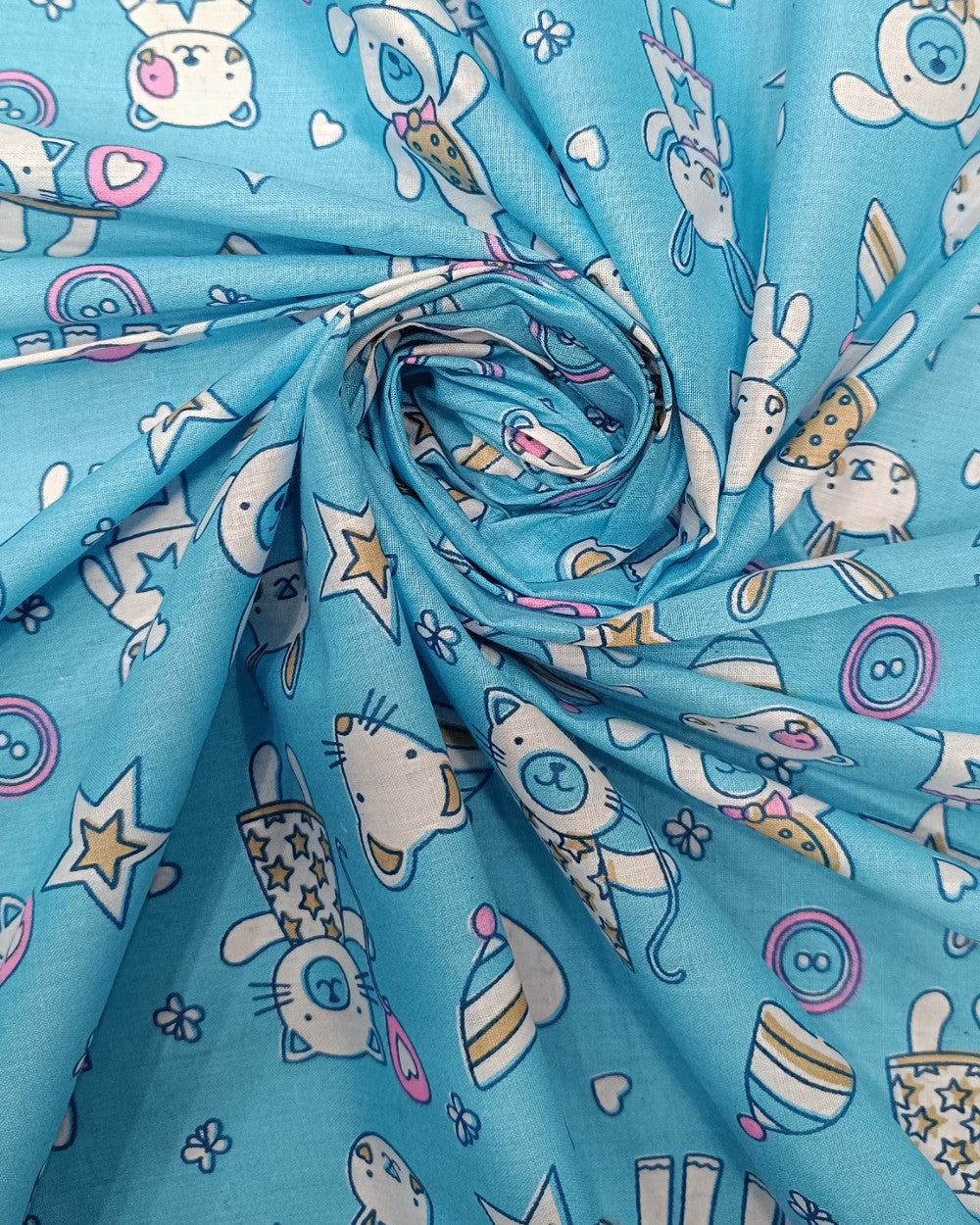 Printed Cotton Nursery Sky Blue Colour 42 Inches Width