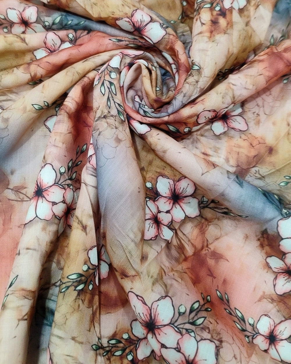 Cotton Linen Feel Floral Print Peach Colour 44 Inches Width