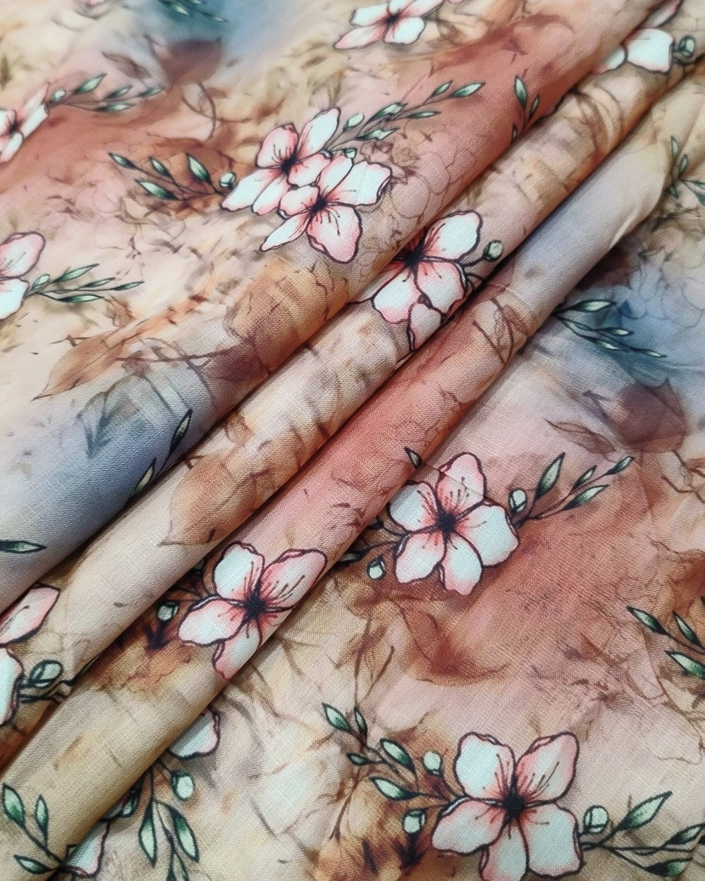 Cotton Linen Feel Floral Print Peach Colour 44 Inches Width