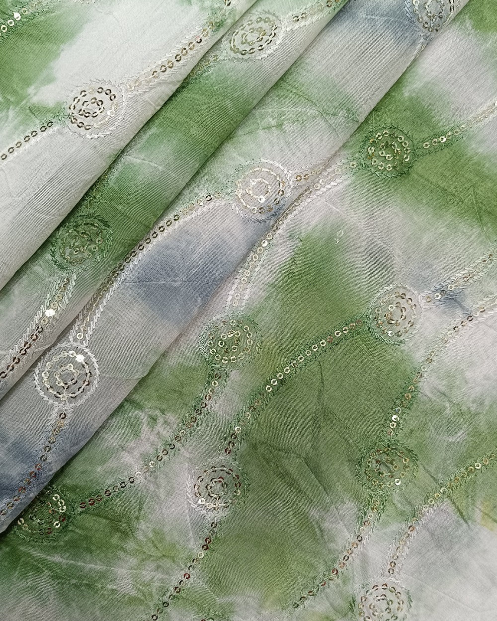 Chanderi Work Shibori Print Green Colour 45 Inches Width
