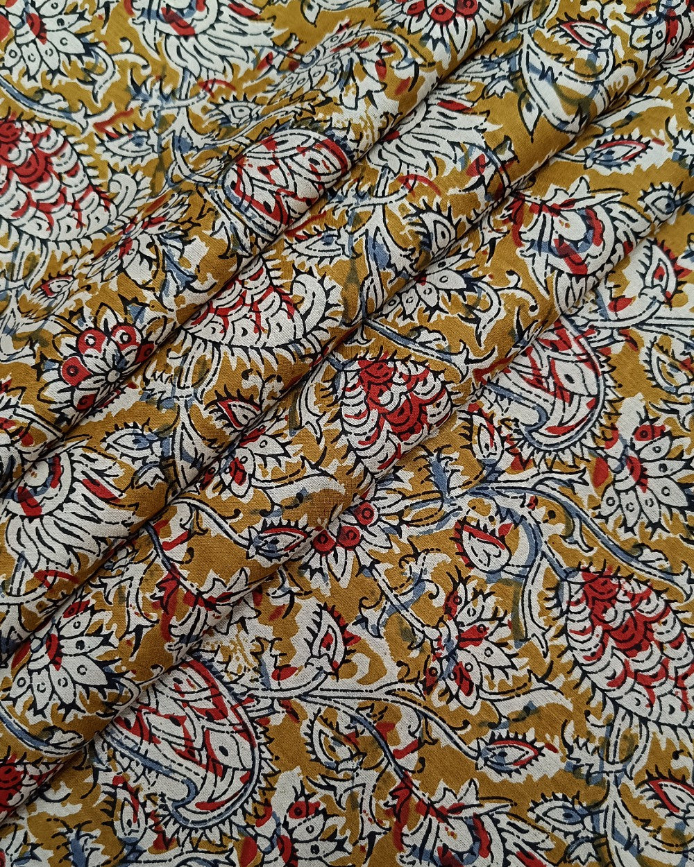 Printed Cotton Kalamkari Mustard Yellow Colour 42 Inches Width