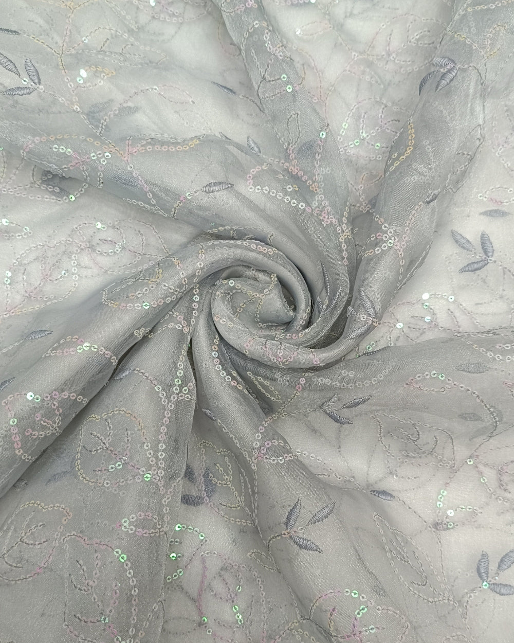 Organza Sequin Work Grey Colour 44 Inches Width