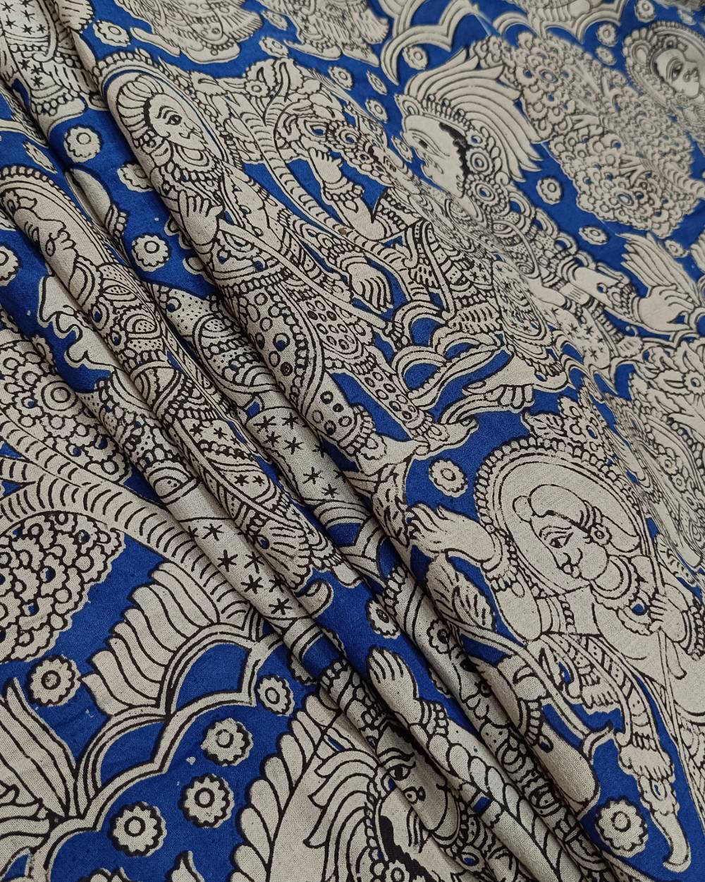 Printed Cotton Kalamkari Blue Colour 43 Inches Width