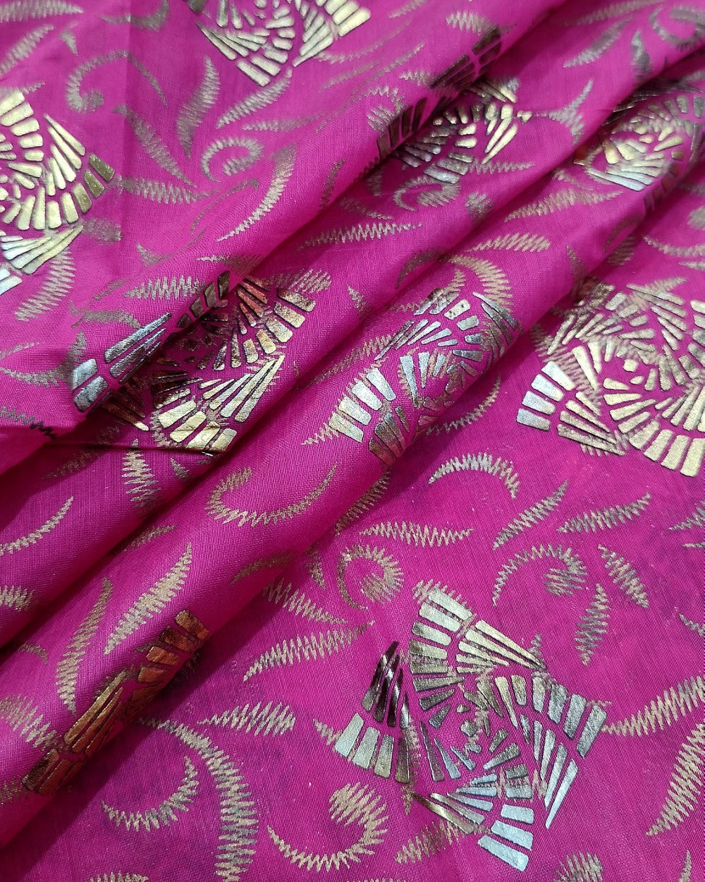 Printed Chanderi Foil Rani Pink Colour 45 Inches Width