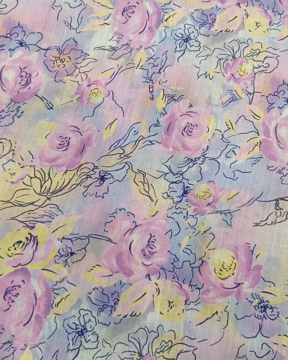 Cotton Linen Feel Floral Print Lavender Colour 44 Inches Width